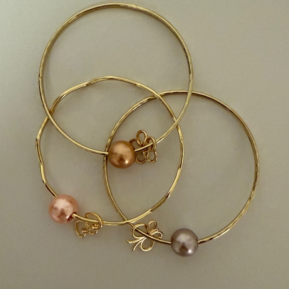Gold Bangles with Pearl Accent & Charms